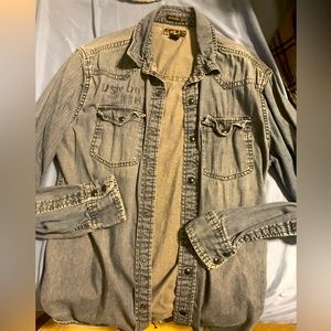 Whimsy Edgy small denim snap longsleeve shirt skull motorcycle club *2 for 20*